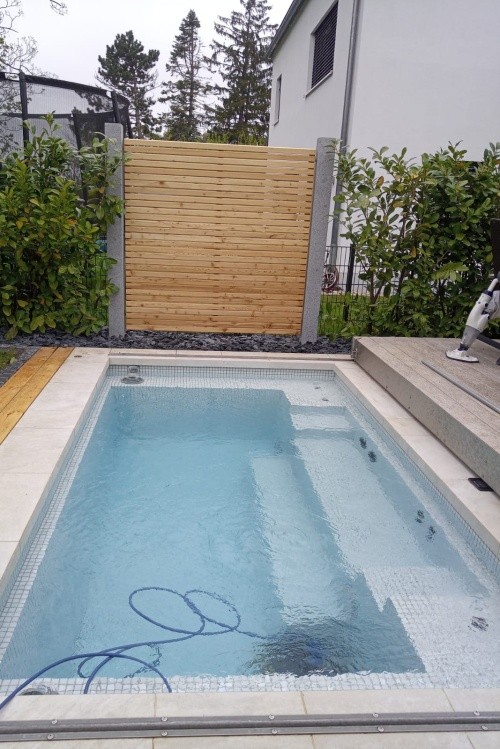 Kleiner Pool mit Mosaikfliesen im Garten