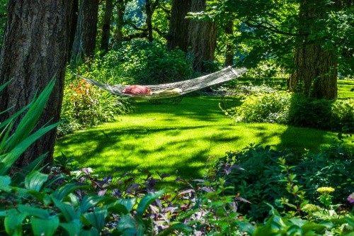 Hängematte im gut gepflegten Garten